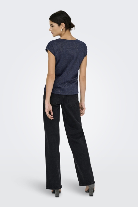Only onlsilvery s/s v neck lurex top jrs